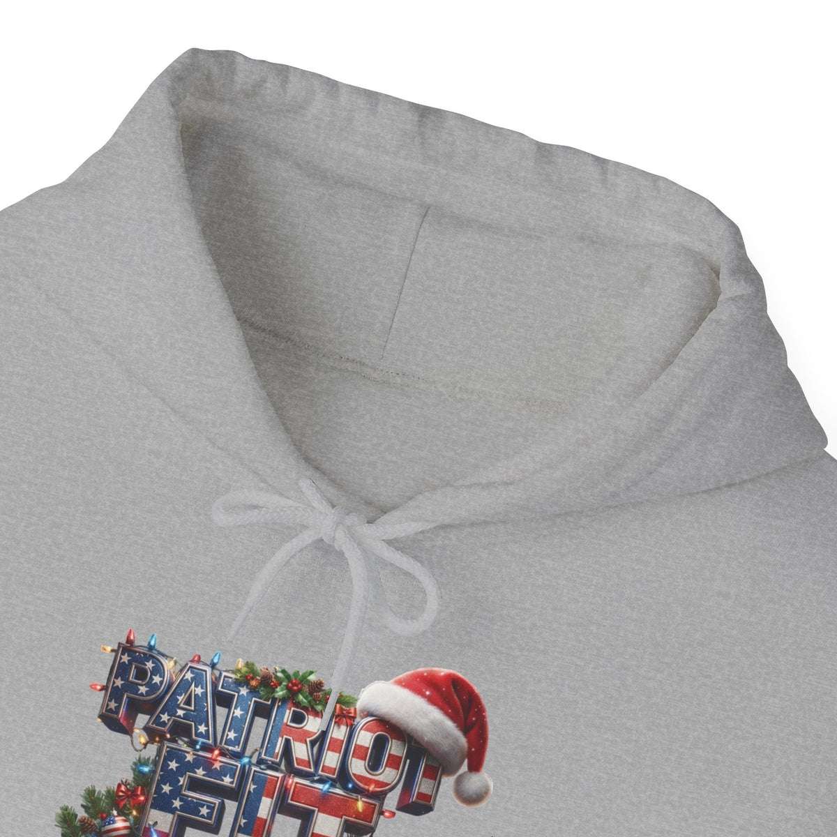 Patriot Fit Life Christmas Hoodie - Three-Line Flag & Garland Design | Unisex S-5XL