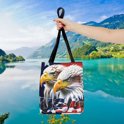 🇺🇸 Patriotic 🇺🇸 USA 🇺🇸 Bald Eagles 🇺🇸 Tote Bag 🇺🇸 All Over Print 🇺🇸 American Flag Design 🇺🇸 Five Different Handle Colors 🇺🇸 Red 🇺🇸 Navy 🇺🇸 Black 🇺🇸 Beige 🇺🇸 White