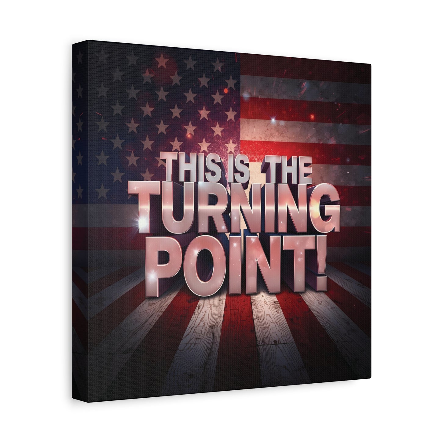 Gallery Wrapped Canvas Wall Art - Charlie Kirk Inspired - This Is The Turning Point! - Red White Blue - American Flag Backdrop Design - Multiple Sizes -