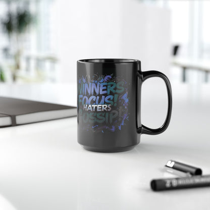 Motivational Black Mug for Winners, Gym Coffee Cup, Inspirational Gift, Home Office Decor, Unique Beverage Container