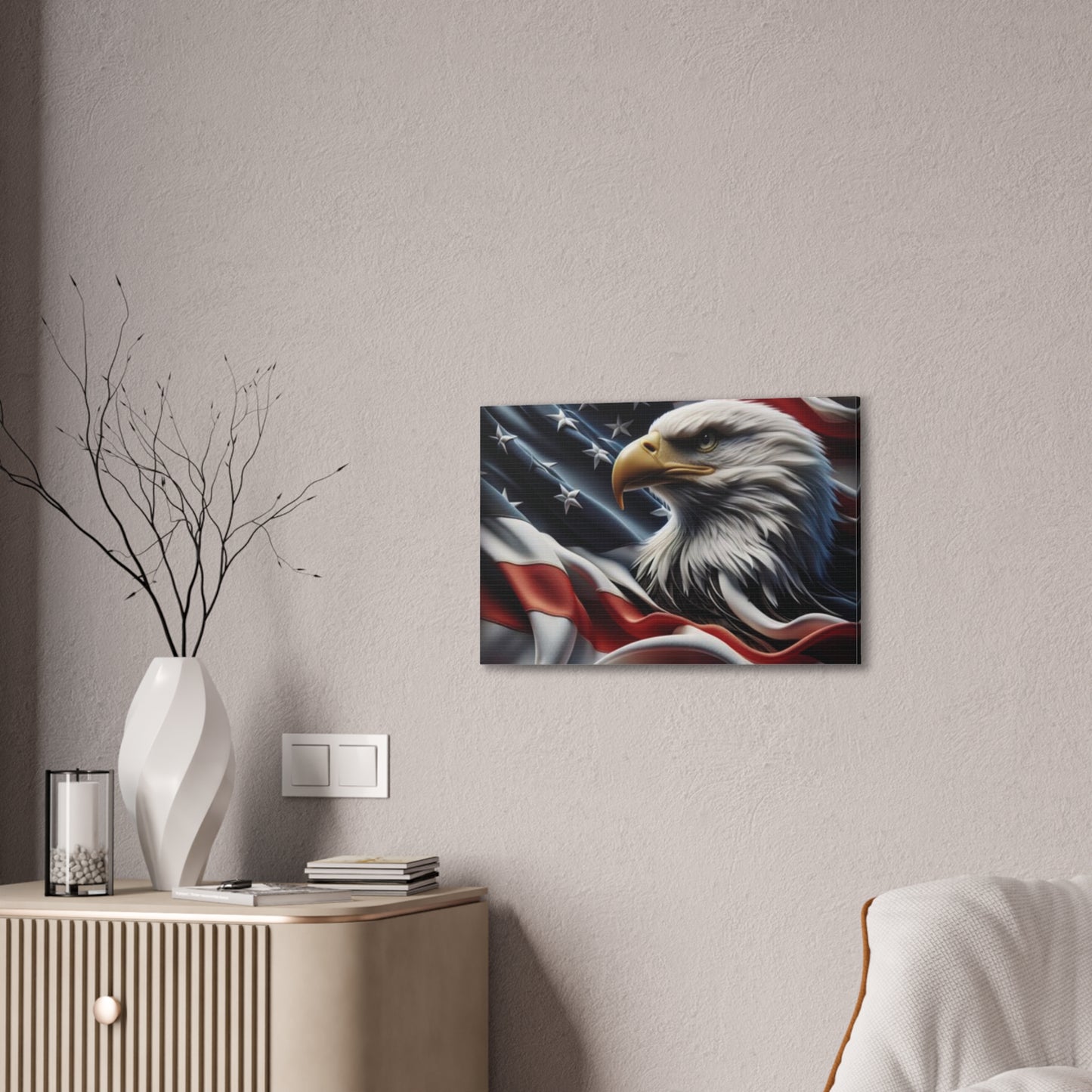 Patriotic Canvas Wall Art - American Eagle - American Flag Background Design - Red White Blue - Home Decor for Veterans -  Memorial Day -  Independence Day -  Holiday Gifts -