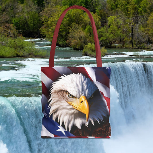 Patriotic Stylish American Flag Bald Eagle Red White & Blue All Over Print Tote Bag