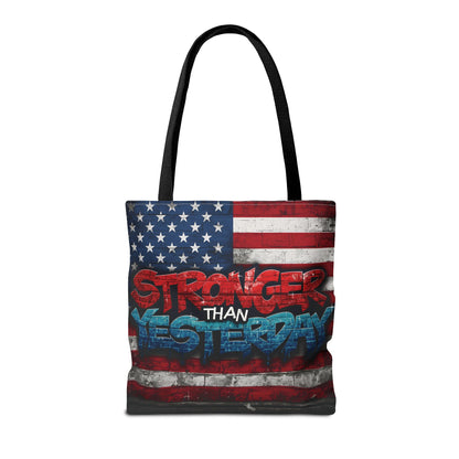 Patriotic Red White Blue Tote Bag - Stronger Than Yesterday - American Flag - Perfect for Fourth of July - Gym - Beach - Shopping - Gifts