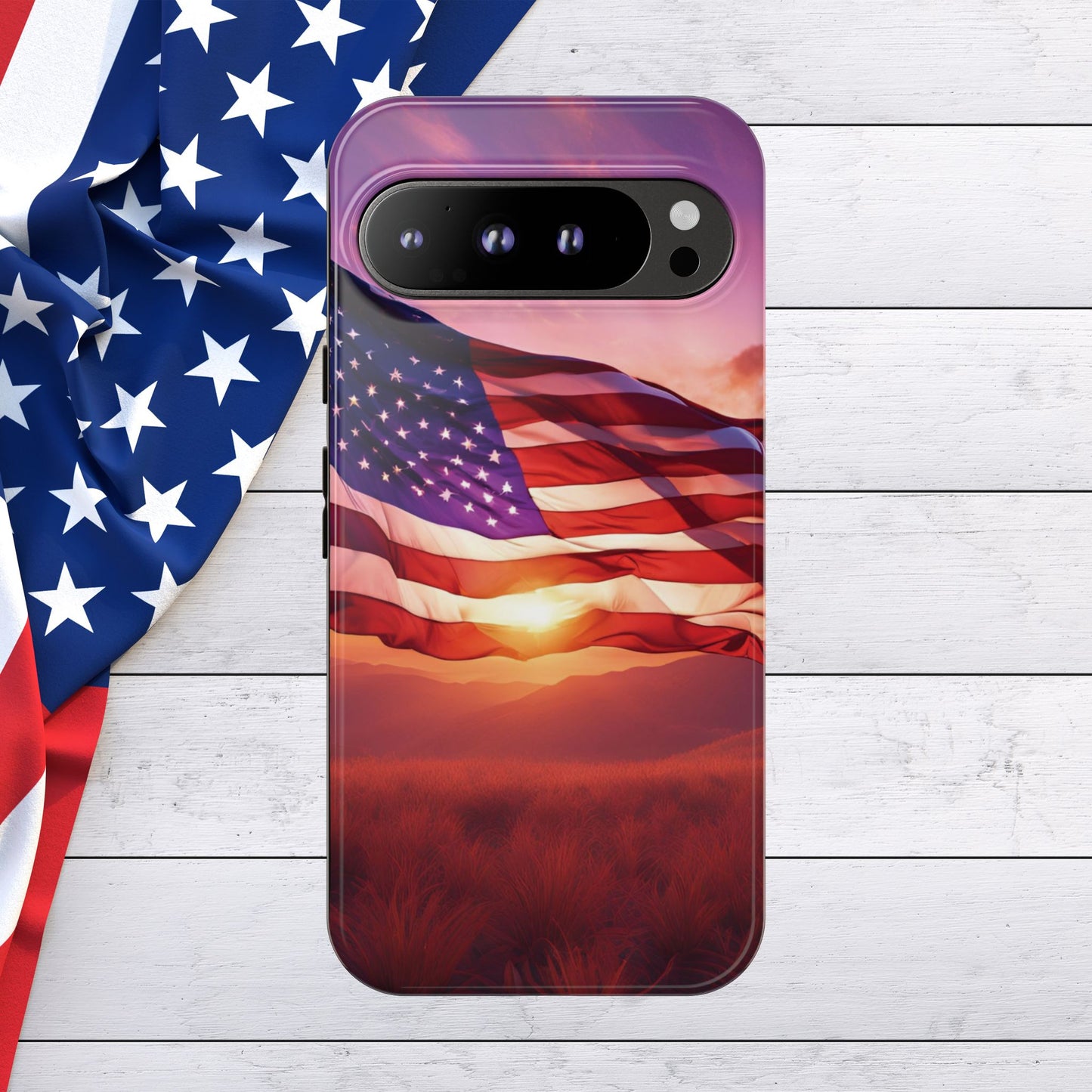 Stylish Phone Case - American Flag At Sunset Design - Patriotic Gift for Veterans - Independence Day -  Summer Vibes -