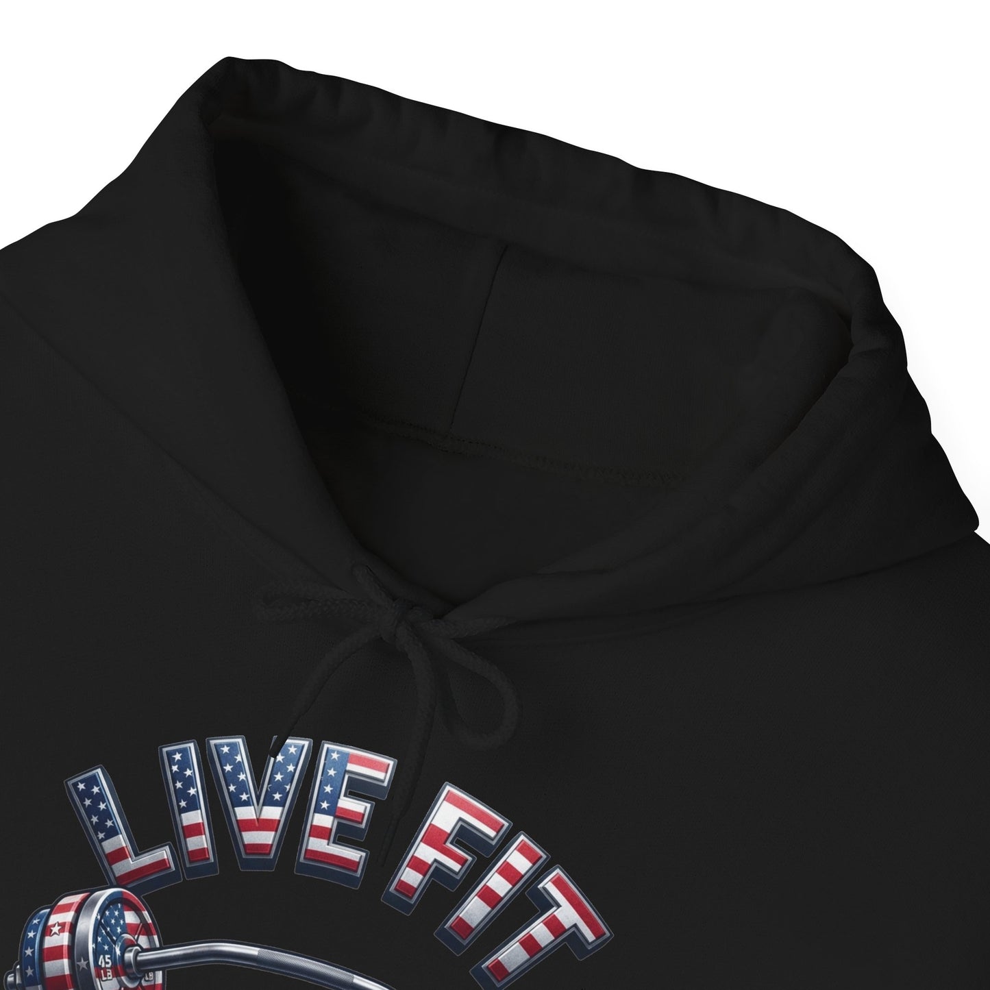 LIVE FIT American Flag Barbell Hoodie | Patriotic Gym Sweatshirt – LIVE FIT