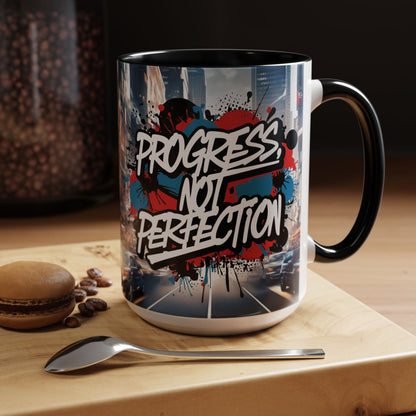 Progress Not Perfection! Graffiti Style Mug - Vibrant Design - 11oz/15oz - 8 Colors