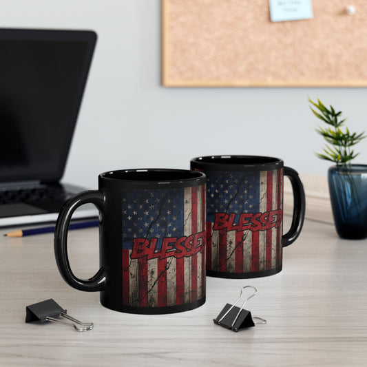 Sleek Patriotic Blessed Mug - 11oz & 15oz - American Flag Design, Perfect for Gifts, Coffee Lovers, July 4th, Home Decor, Rustic Style