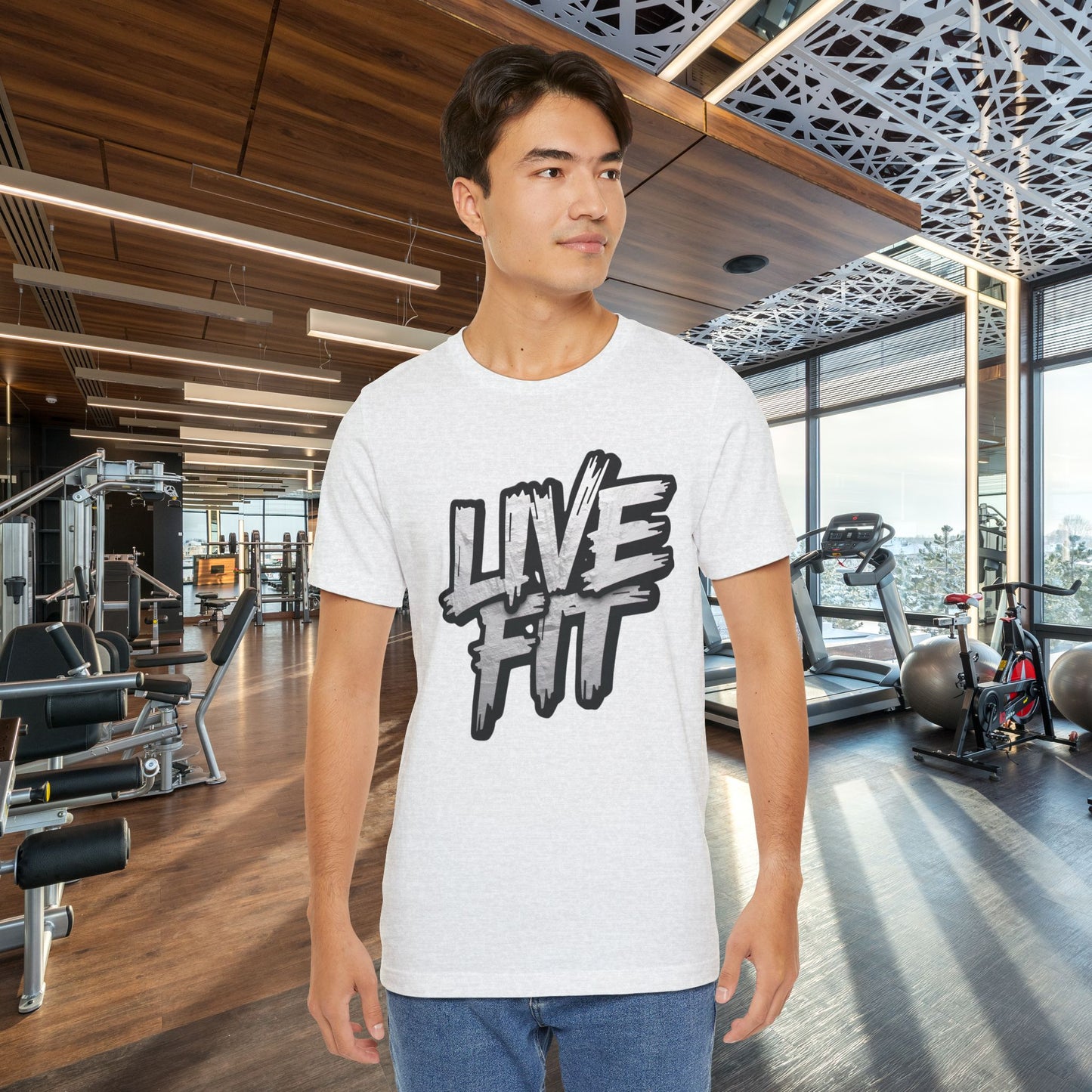 LIVE FIT Unisex Jersey Tee - Fitness Shirt - XS - 4XL -  Workout Apparel -  Motivational T-Shirt - Casual Wear - Gift for Fitness Enthusiasts