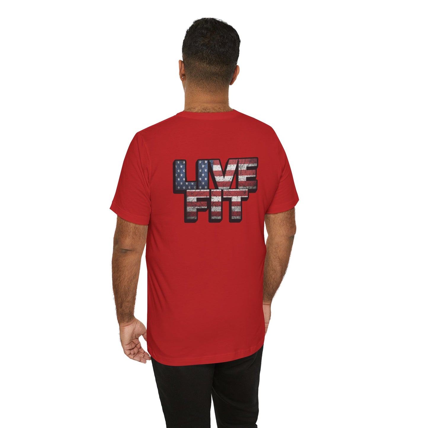 LIVE FIT Patriotic T-Shirt - American Flag Red White Blue - Unisex Fitness Tee