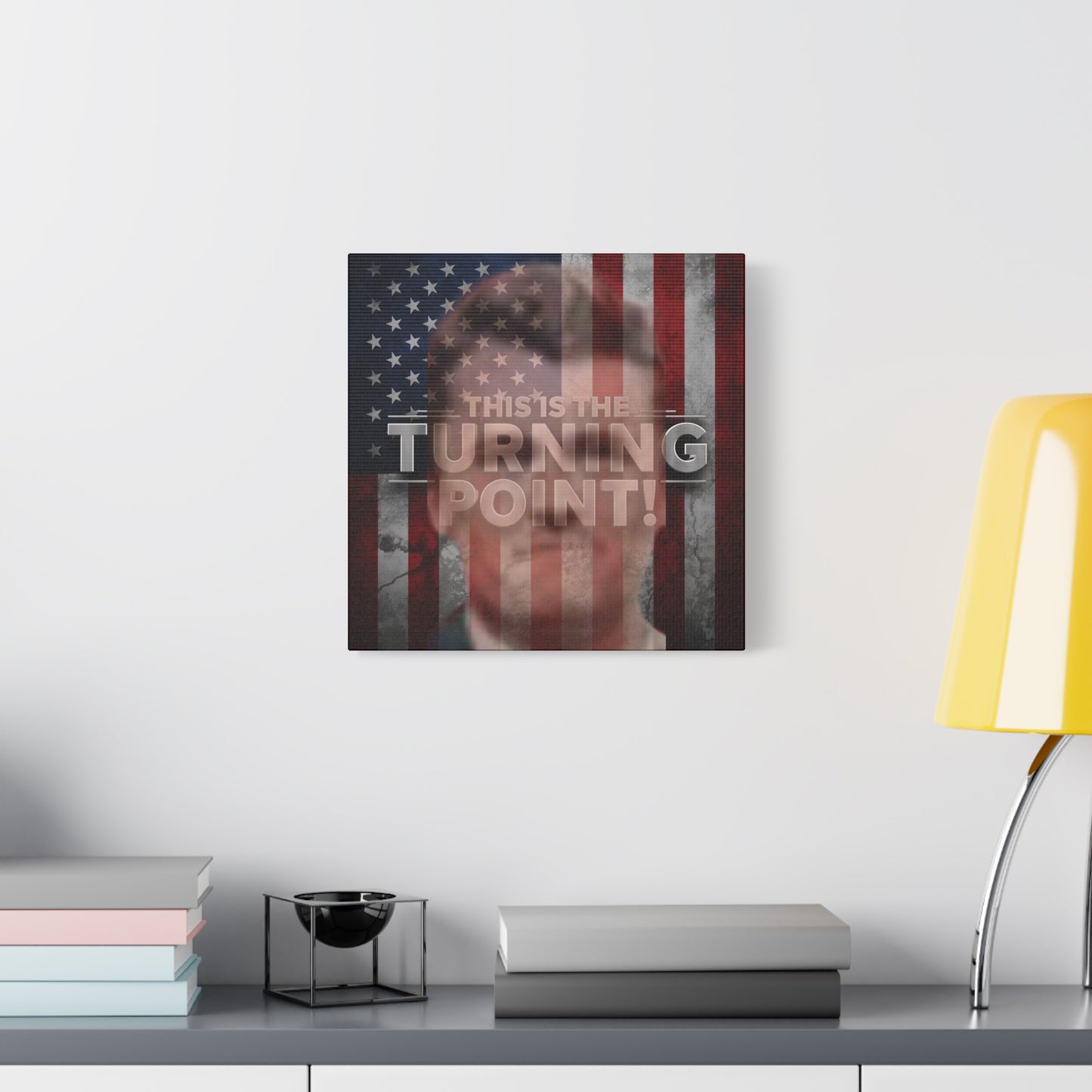 Inspirational Gallery Wrap Canvas Wall Art - Motivational Home Decor - Charlie Kirk - This Is The Turning Point! Artwork - Unique Gift Idea -  American Flag Backdrop Design