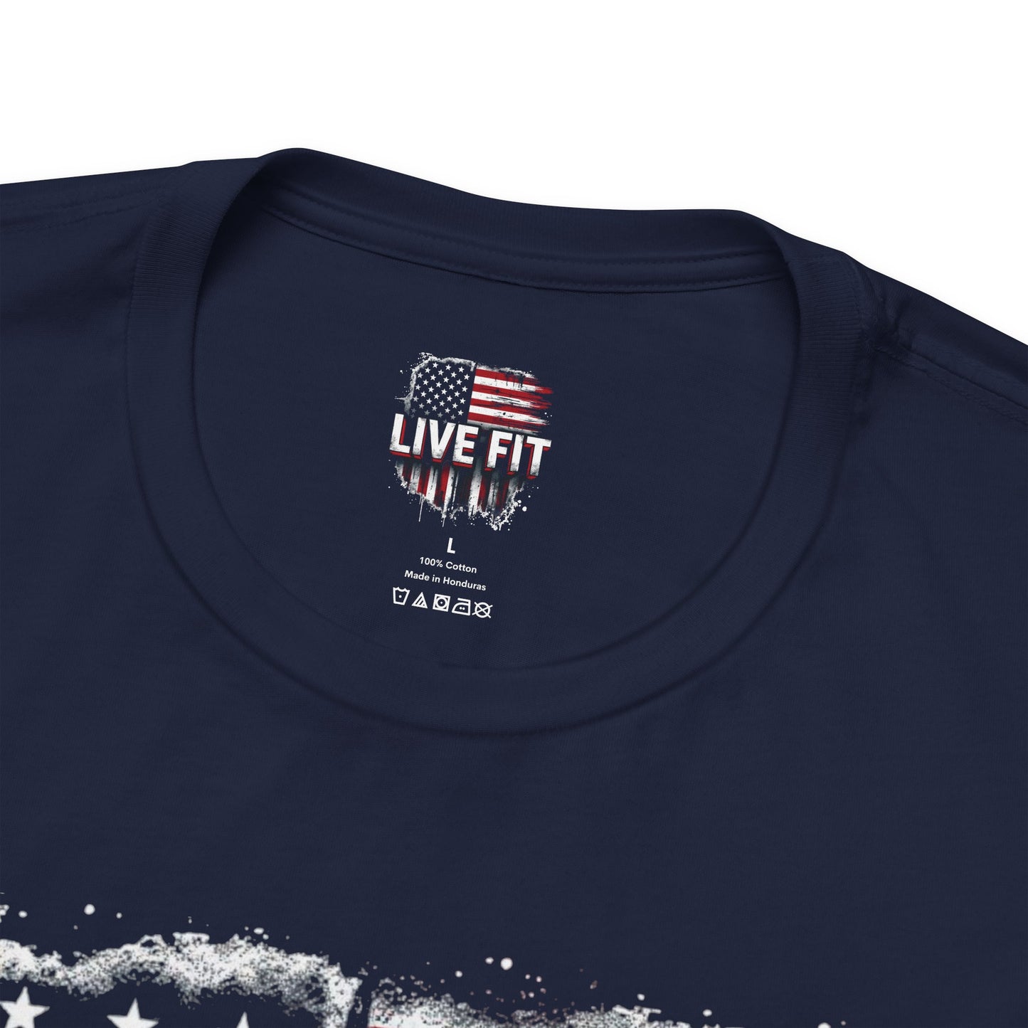 LIVE FIT American Flag T-Shirt - Patriotic Fitness Tee - Distressed USA Flag Design