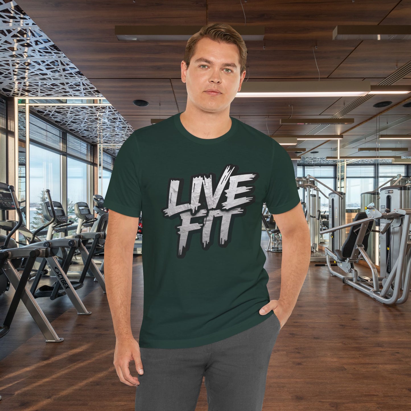 LIVE FIT Unisex Jersey Tee - Fitness Shirt - XS - 4XL -  Workout Apparel -  Motivational T-Shirt - Casual Wear - Gift for Fitness Enthusiasts