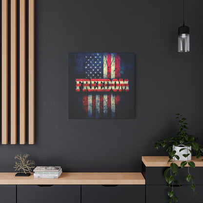 Patriotic Wall Art Print - Freedom Design Canvas Decor - American Flag Red White & Blue Artwork - Christmas Gifts - Independence Day Decoration - Home Gallery Piece -