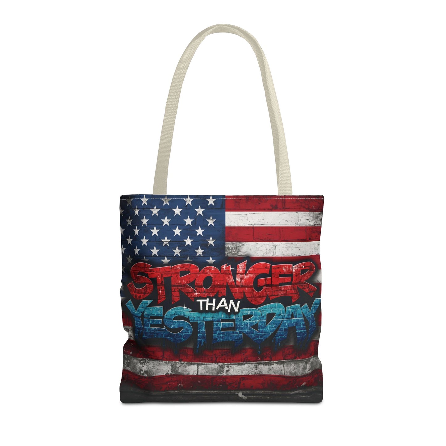 Patriotic Red White Blue Tote Bag - Stronger Than Yesterday - American Flag - Perfect for Fourth of July - Gym - Beach - Shopping - Gifts