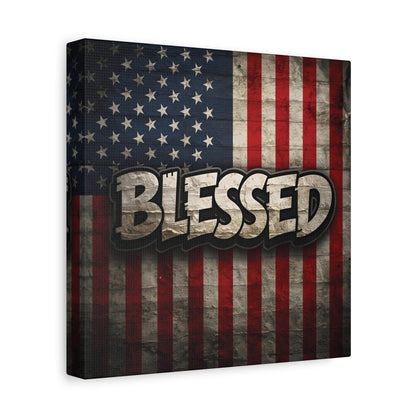 Blessed American Flag Canvas Wall Art, Patriotic Home Decor, Inspirational Gift, Rustic Wall Decor, Americana Artwork