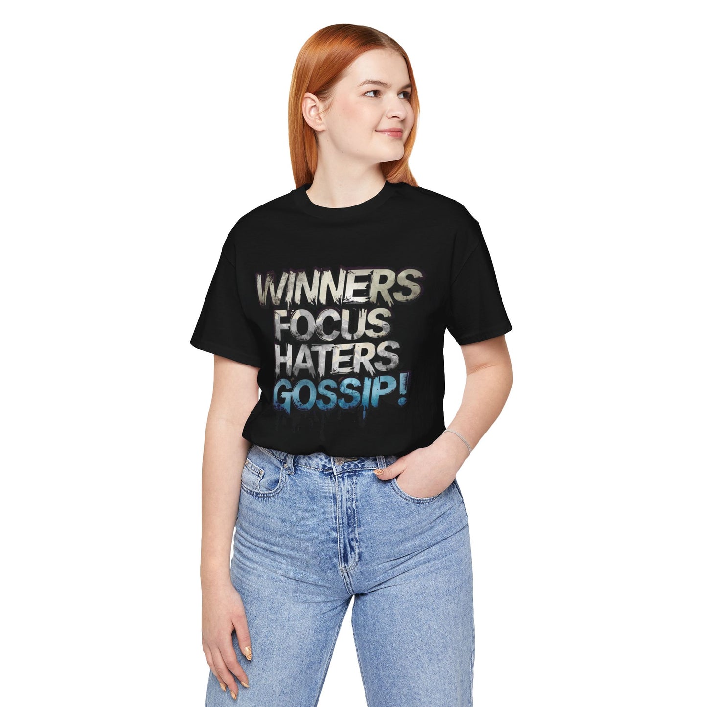 Winners Focus Haters Gossip - Motivational T-Shirt - Bold Graphic Tee - Unisex XS-4XL