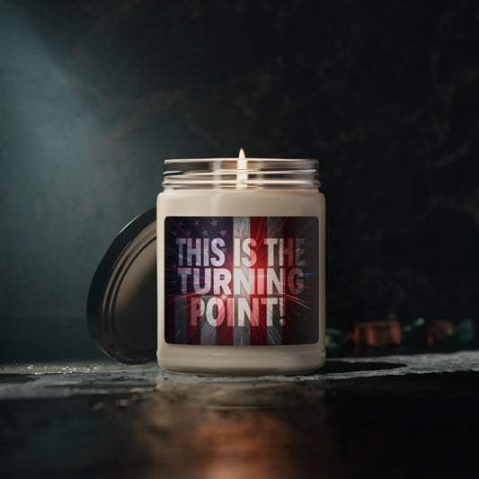 This Is The Turning Point! - Red White Blue - American Flag Backdrop Design - Scented Patriotic Candle - 8 Scented - 1 Unscented - 9oz - Burn Time 50-60 Hours - Reusable Glass Vessel
