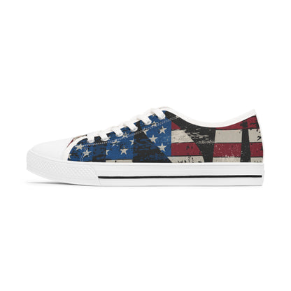 Eye-Catching - All Over Print - USA - Red White & Blue - Low Top Sneakers - Choice of White Sole - or Black Sole
