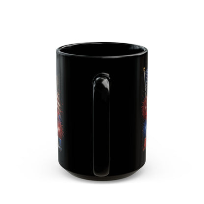 Happy 250th Birthday America Mug | 1776-2026 Patriotic Eagle Flag & Fireworks Black Coffee Cup