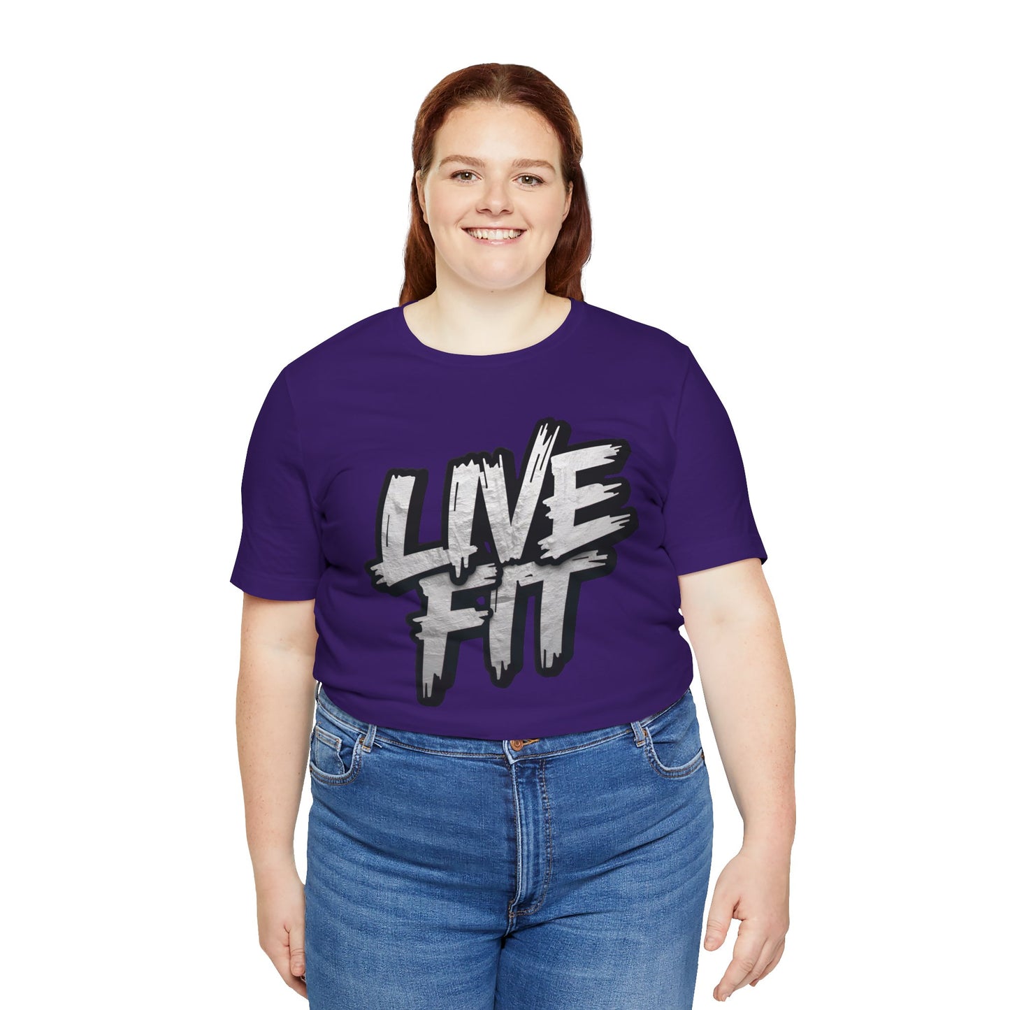 LIVE FIT Unisex Jersey Tee - Fitness Shirt - XS - 4XL -  Workout Apparel -  Motivational T-Shirt - Casual Wear - Gift for Fitness Enthusiasts