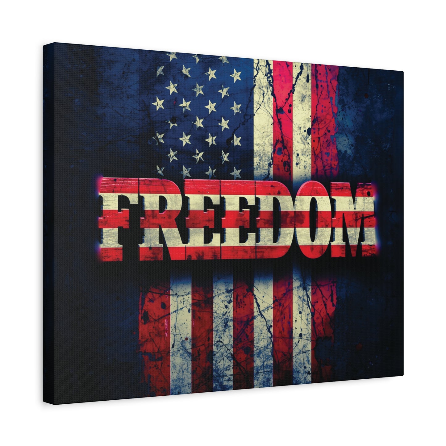 Patriotic Wall Art Print - Freedom Design Canvas Decor - American Flag Red White & Blue Artwork - Christmas Gifts - Independence Day Decoration - Home Gallery Piece -