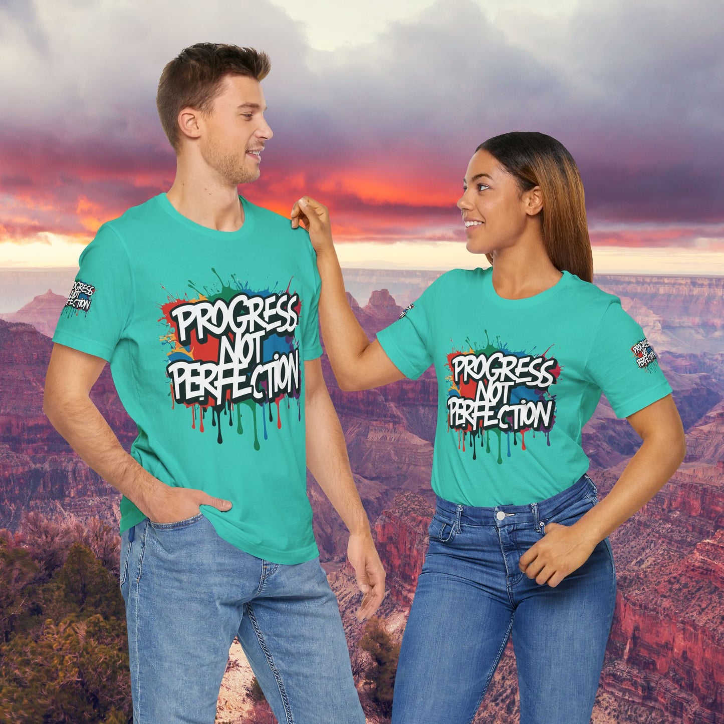 💥 Vibrant   💥   Eye-catching   💥   Motivational    💥 All  Over Print   💥 Unisex T-shirt  💥   Progress  Not  Perfection   💥  Art-Inspired   💥  Apparel  💥  Sizes  XS  x  4XL 💥