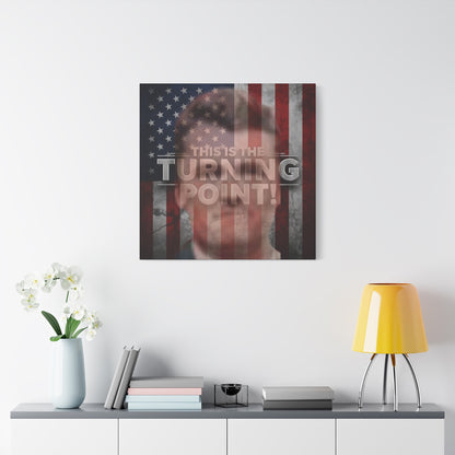 Inspirational Gallery Wrap Canvas Wall Art - Motivational Home Decor - Charlie Kirk - This Is The Turning Point! Artwork - Unique Gift Idea -  American Flag Backdrop Design