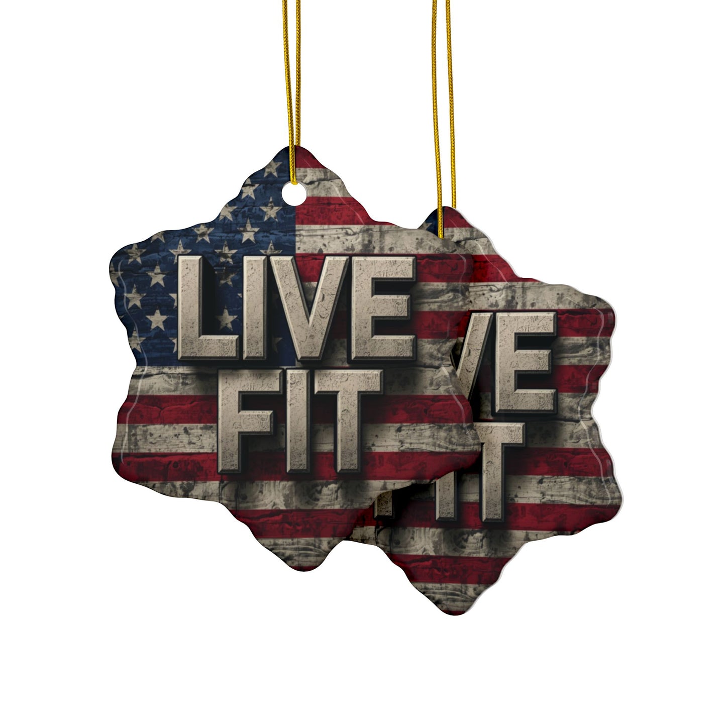 Stunning Patriotic Ceramic Ornaments - Live Fit - Vintage American Flag Backdrop - Decorative Holiday Decor (Various Packs 1-10) - Same Design Both Sides - Fitness