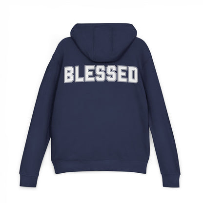 Blessed Hoodie — Cozy French Terry Pullover - with - White - Bold Front & Back Text - Holiday Gift - Fitness