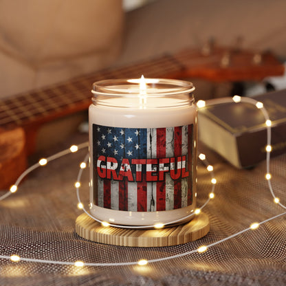 Grateful Scented Soy Candle - 9oz - Patriotic American Flag - Veterans Day Independence Day Gift - Red White Blue