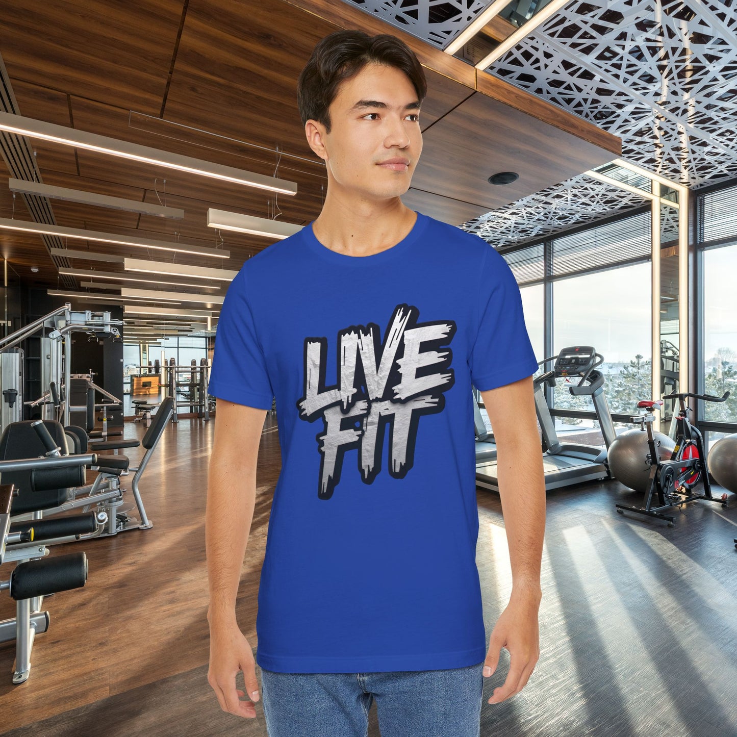 LIVE FIT Unisex Jersey Tee - Fitness Shirt - XS - 4XL -  Workout Apparel -  Motivational T-Shirt - Casual Wear - Gift for Fitness Enthusiasts