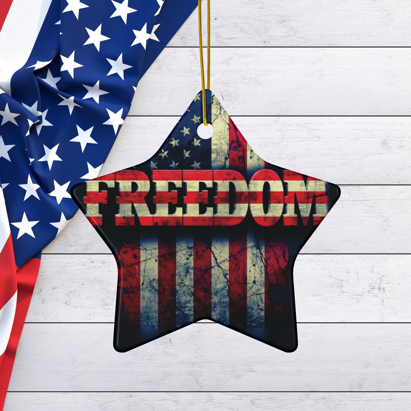 Patriotic Ornaments - Freedom American Flag Design - Red White & Blue - Same Design Both Sides