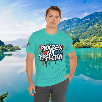 💥 Vibrant   💥   Eye-catching   💥   Motivational    💥 All  Over Print   💥 Unisex T-shirt  💥   Progress  Not  Perfection   💥  Art-Inspired   💥  Apparel  💥  Sizes  XS  x  4XL 💥