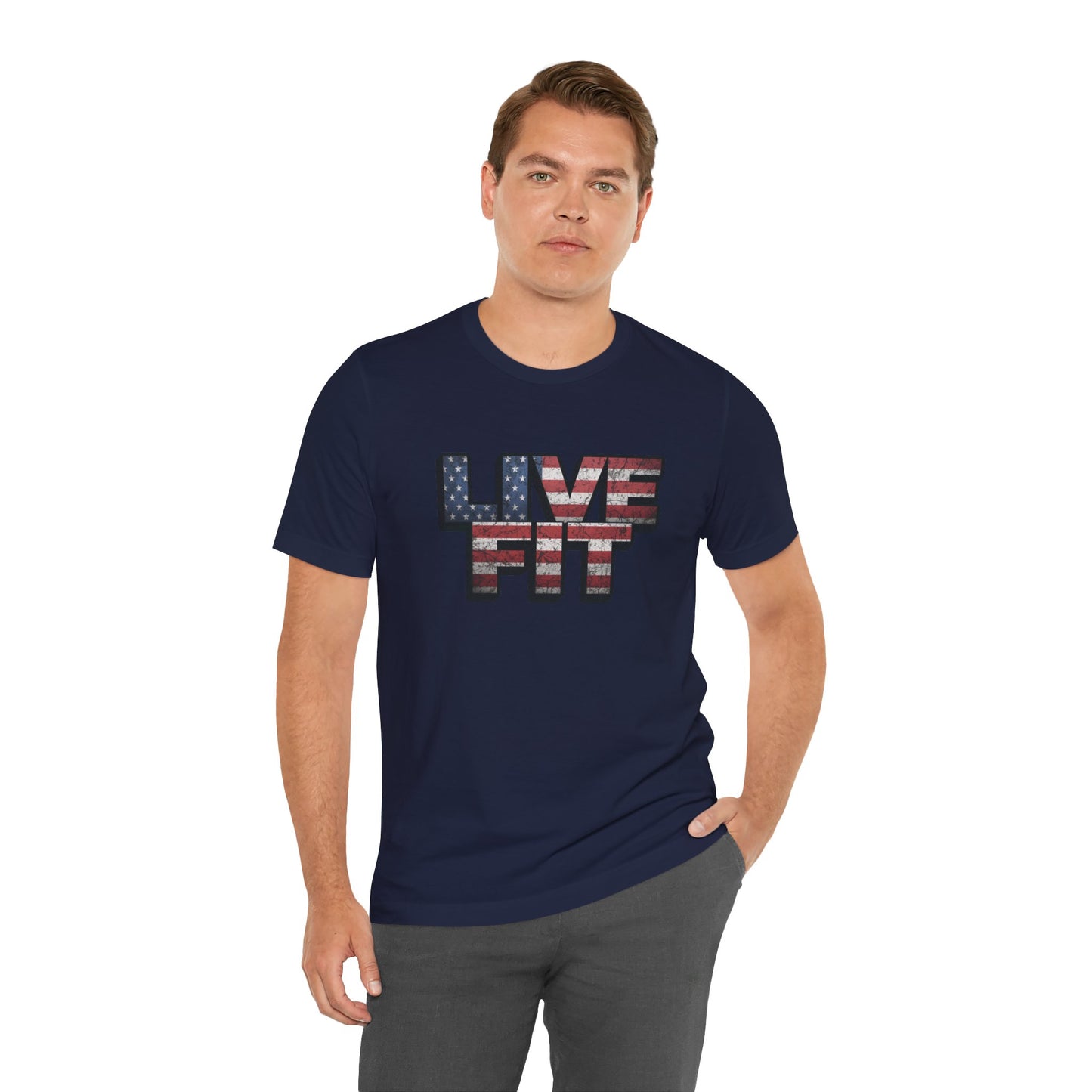 LIVE FIT Patriotic T-Shirt - American Flag Red White Blue - Unisex Fitness Tee