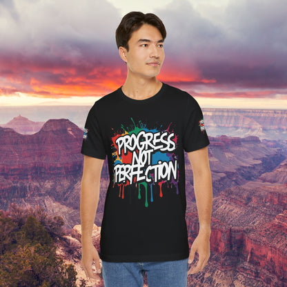 💥 Vibrant   💥   Eye-catching   💥   Motivational    💥 All  Over Print   💥 Unisex T-shirt  💥   Progress  Not  Perfection   💥  Art-Inspired   💥  Apparel  💥  Sizes  XS  x  4XL 💥