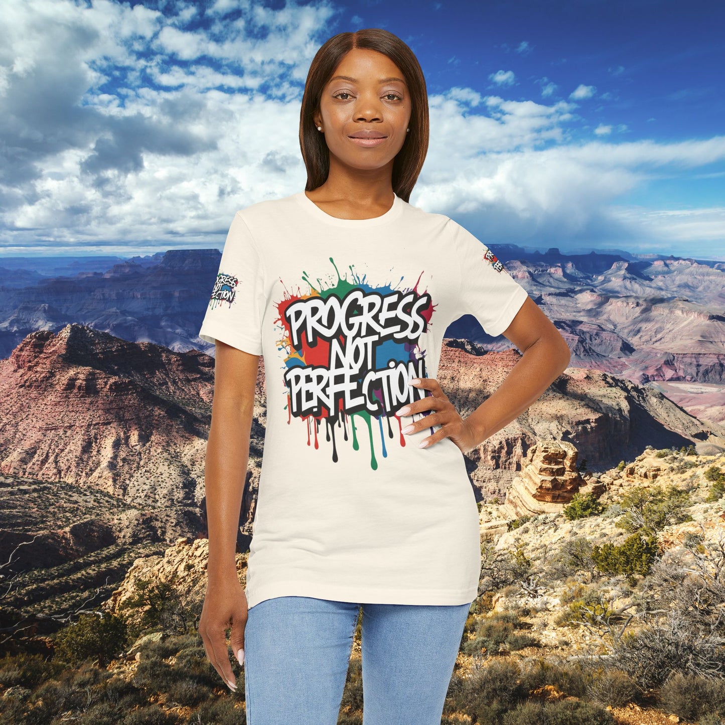 💥 Vibrant   💥   Eye-catching   💥   Motivational    💥 All  Over Print   💥 Unisex T-shirt  💥   Progress  Not  Perfection   💥  Art-Inspired   💥  Apparel  💥  Sizes  XS  x  4XL 💥