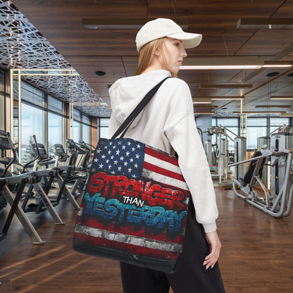 Patriotic Red White Blue Tote Bag - Stronger Than Yesterday - Perfect for Fourth of July, Gym, Beach, Shopping, Gifts