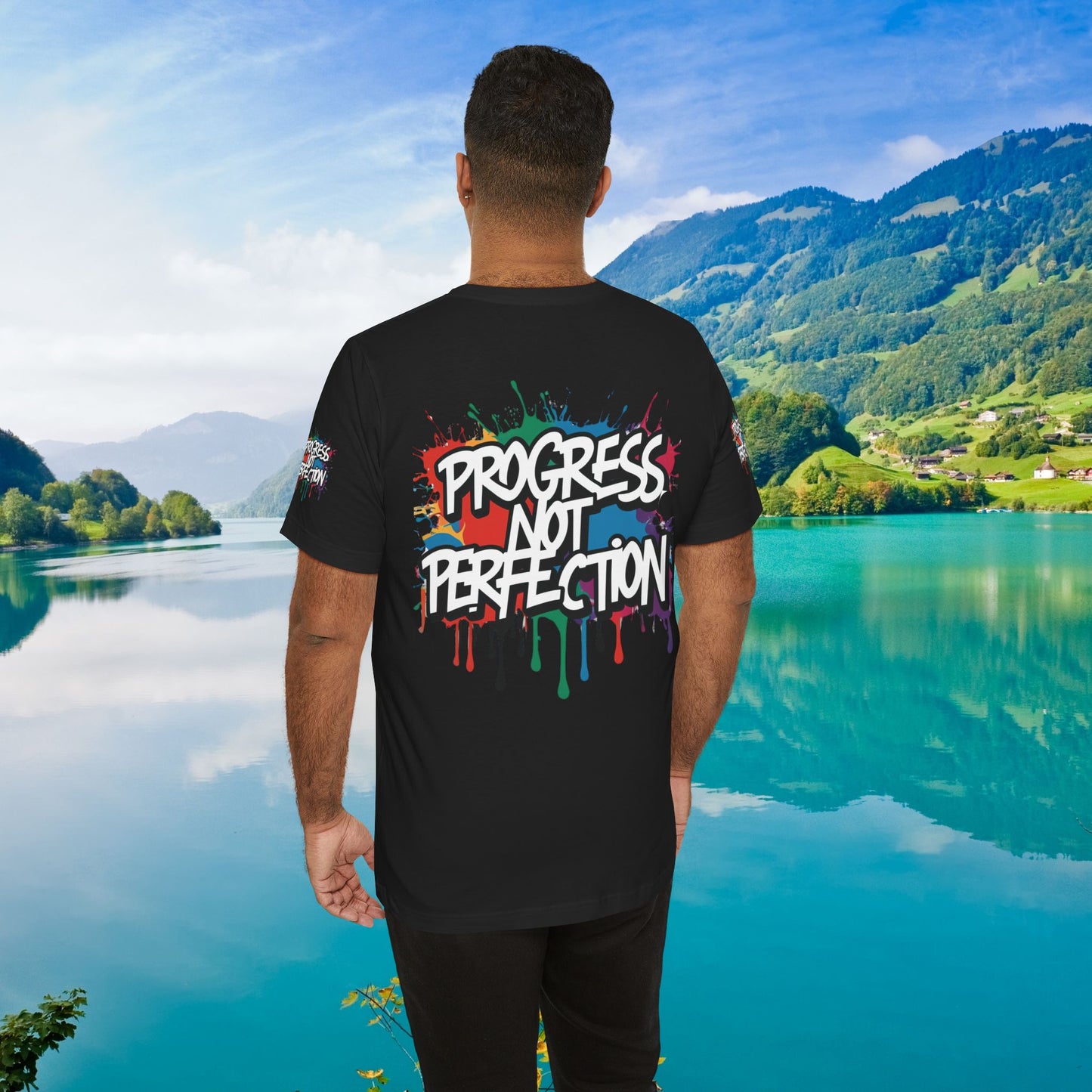 💥 Vibrant   💥   Eye-catching   💥   Motivational    💥 All  Over Print   💥 Unisex T-shirt  💥   Progress  Not  Perfection   💥  Art-Inspired   💥  Apparel  💥  Sizes  XS  x  4XL 💥