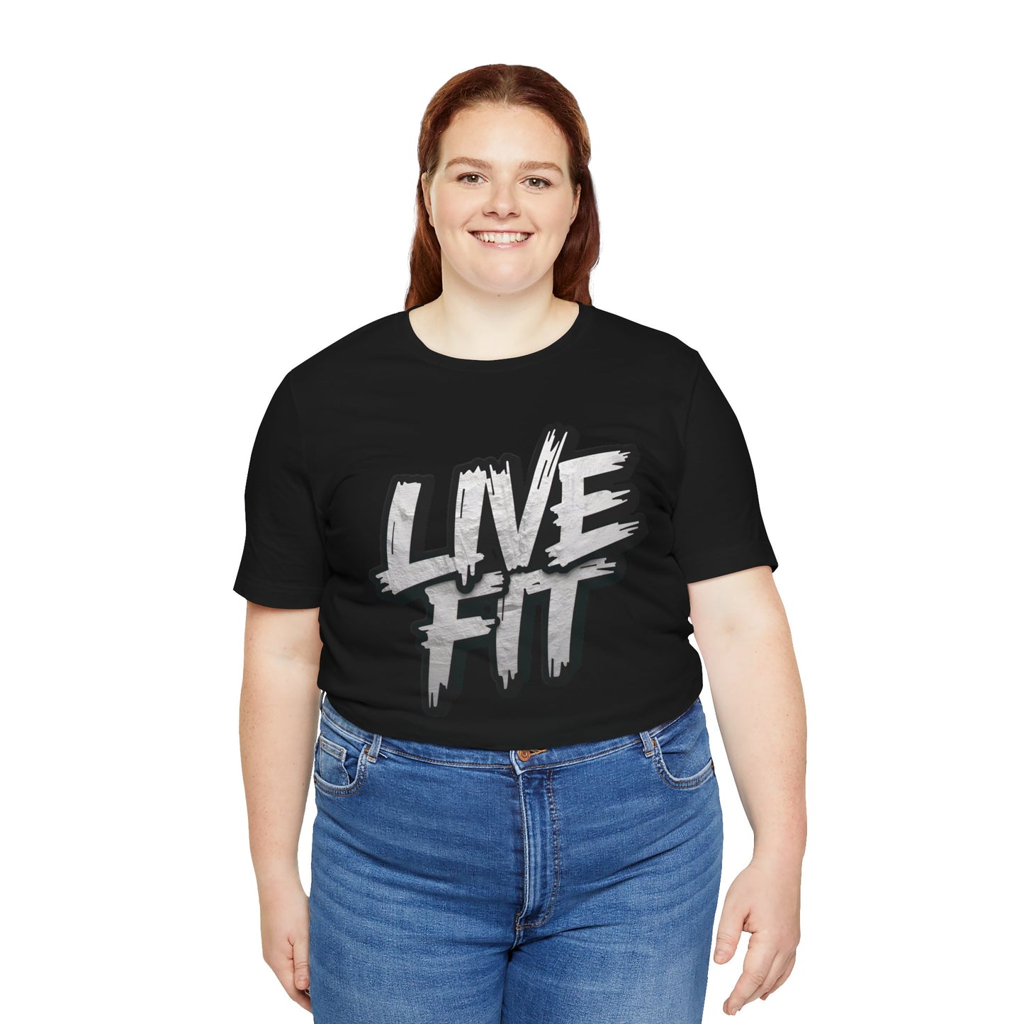 LIVE FIT Unisex Jersey Tee - Fitness Shirt - XS - 4XL -  Workout Apparel -  Motivational T-Shirt - Casual Wear - Gift for Fitness Enthusiasts