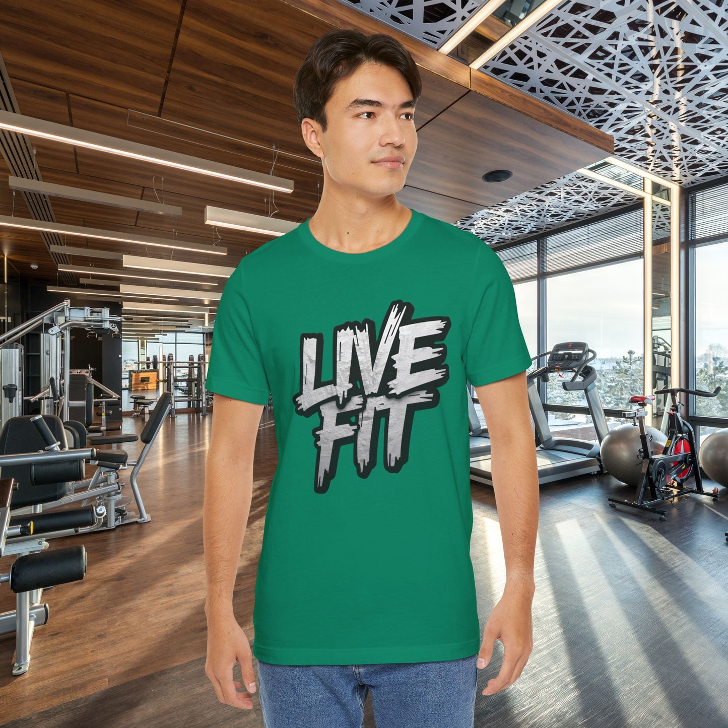 LIVE FIT Unisex Jersey Tee - Fitness Shirt - XS - 4XL -  Workout Apparel -  Motivational T-Shirt - Casual Wear - Gift for Fitness Enthusiasts
