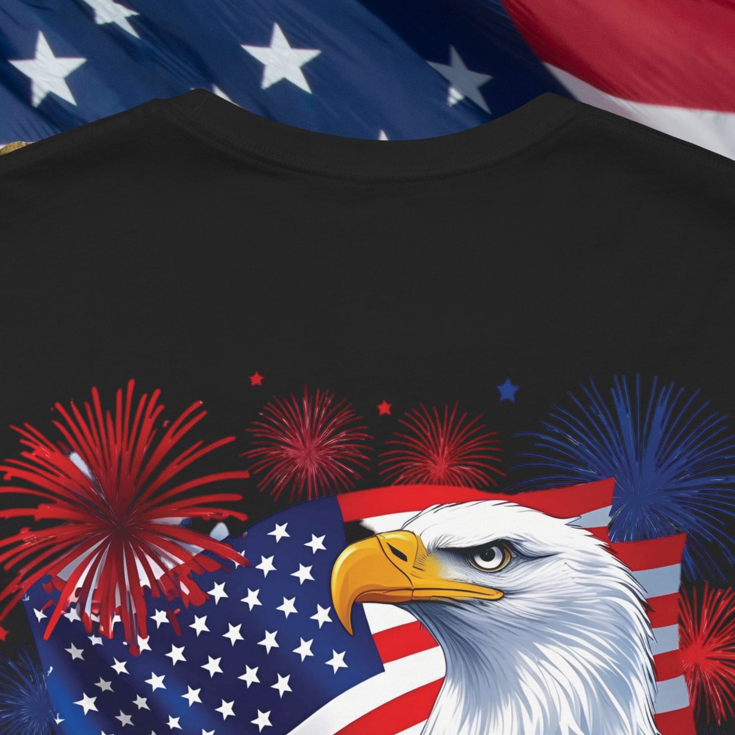 Happy 4th of July,  Print Design, Unisex T-Shirt, Patriotic Print Design, Independence Day Shirt, Red White Blue Shirt, USA Tee Gift, Gift For Her, Gift For Him, American Flag, Bald Eagle