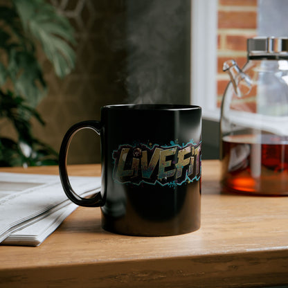 Fitness Motivational Mug - Live Fit Coffee Cup - Workout Gift -  Gym Drink-ware -  Black Mug for Fitness Enthusiasts - Christmas Gift