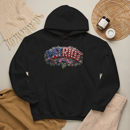 Patriot Christmas Hoodie - Arched PATRIOT Flag & Wreath Americana Graphic | Unisex S-5XL