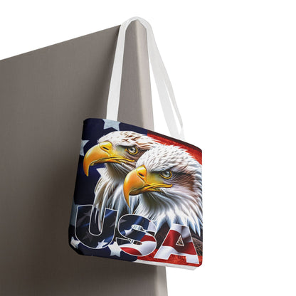🇺🇸 Patriotic 🇺🇸 USA 🇺🇸 Bald Eagles 🇺🇸 Tote Bag 🇺🇸 All Over Print 🇺🇸 American Flag Design 🇺🇸 Five Different Handle Colors 🇺🇸 Red 🇺🇸 Navy 🇺🇸 Black 🇺🇸 Beige 🇺🇸 White