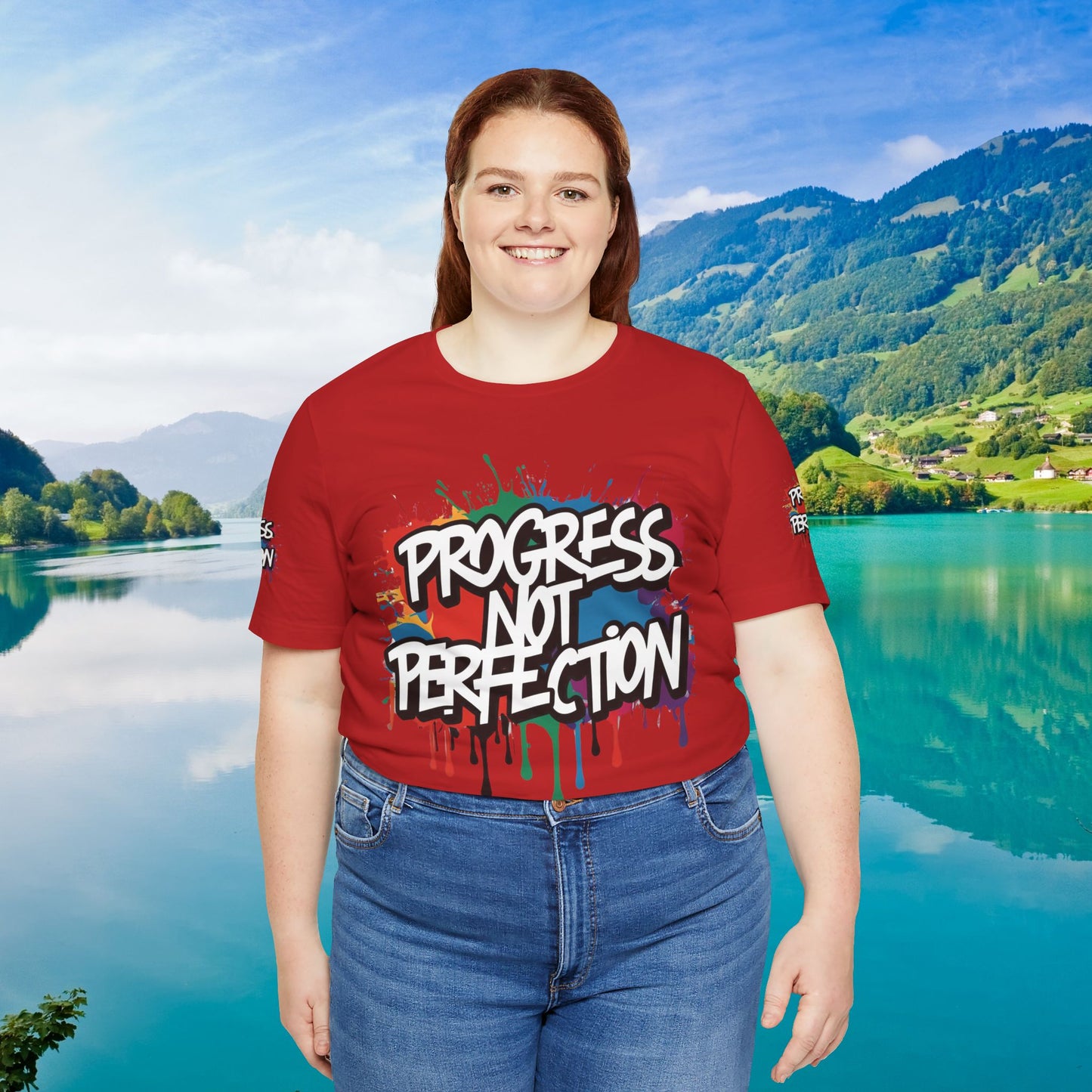 💥 Vibrant   💥   Eye-catching   💥   Motivational    💥 All  Over Print   💥 Unisex T-shirt  💥   Progress  Not  Perfection   💥  Art-Inspired   💥  Apparel  💥  Sizes  XS  x  4XL 💥