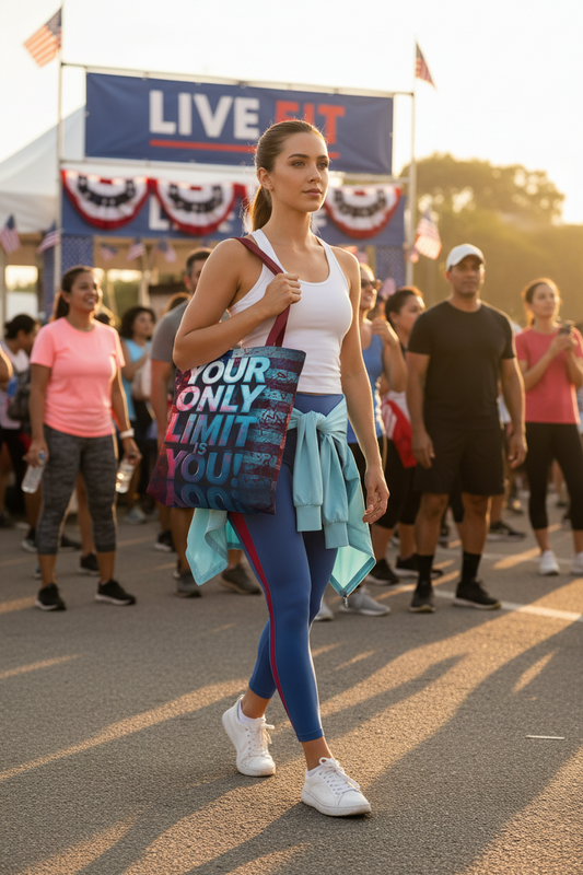 Motivational Tote Bag, Your Only Limit is You!, Inspirational Gift, USA Flag Design, Eco-Friendly Everyday Tote