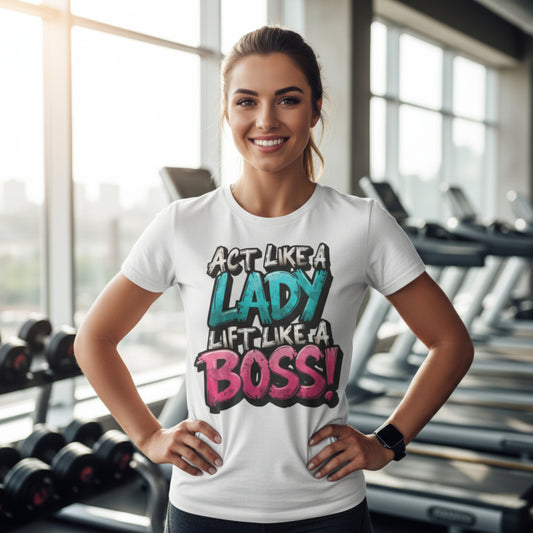 Empowering Women's Statement Tee - Act Like a Lady, Lift Like a Boss! - Fitness -