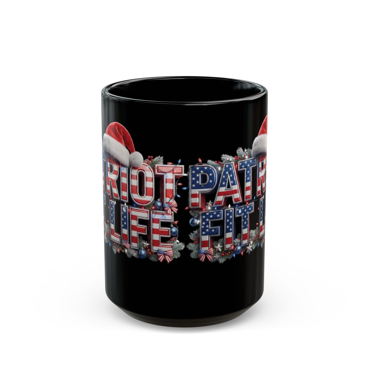 Patriot Fit Life Christmas Coffee Mug - Centered Santa Hat & Ornaments | 11oz & 15oz