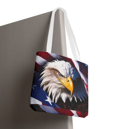 Patriotic Stylish American Flag Bald Eagle Red White & Blue All Over Print Tote Bag