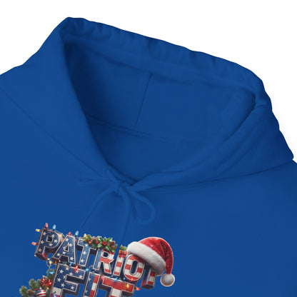 Patriot Fit Life Christmas Hoodie - Three-Line Flag & Garland Design | Unisex S-5XL